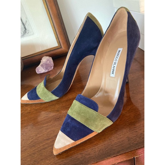 Manolo Blahnik Shoes - Manolo Blahnik Durut Suede Colorblock Navy 105 - Size 10.5 40.5 40 1/2
